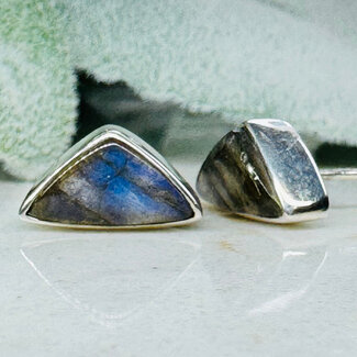 Labradorite Earrings - Wide Triangle Bezel Set - Sterling Silver