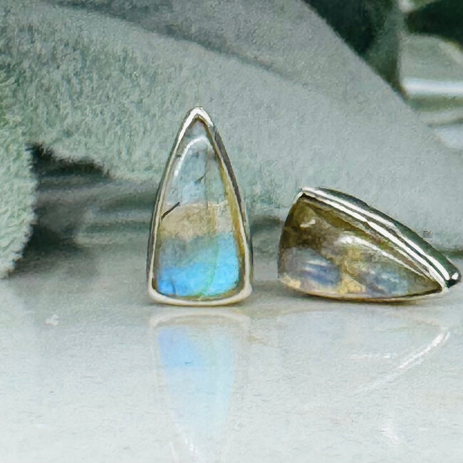 Labradorite Earrings - Tall Triangle Bezel Set - Sterling Silver