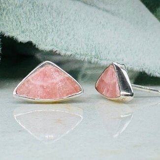 Rhodochrosite Earrings - Wide Triangle Bezel Set - Sterling Silver
