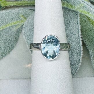 Blue Topaz Rings - Size 6 Bezel Faceted Oval - Sterling Silver Blue Topaz Rings - Size 6 Bezel Faceted Oval - Sterling Silver