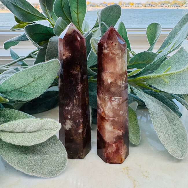 Fire Quartz (Red Hematoid) & Rainbow Moonstone Towers Generators Points - Large (5-6")
