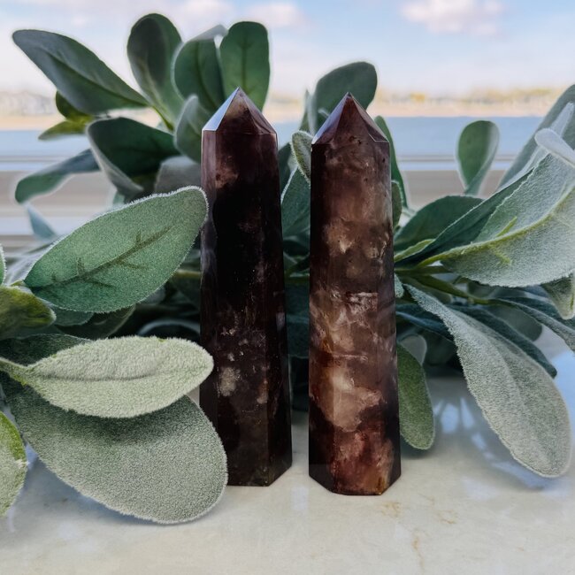 Fire Quartz (Red Hematoid) & Rainbow Moonstone Towers Generators Points - Large (5-6")