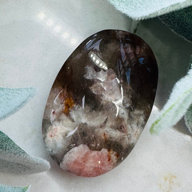 Fire Quartz (Red Hematoid) & Rainbow Moonstone Palm Pillow Pocket Stone - Large