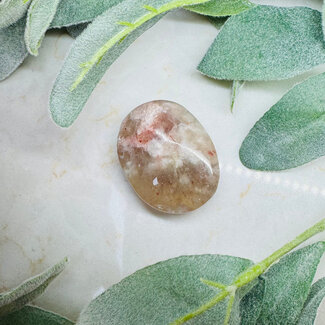 Fire Quartz (Red Hematoid) & Rainbow Moonstone Palm Pillow Pocket Stone - Medium