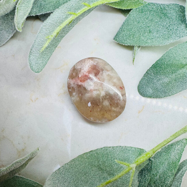 Fire Quartz (Red Hematoid) & Rainbow Moonstone Palm Pillow Pocket Stone - Medium