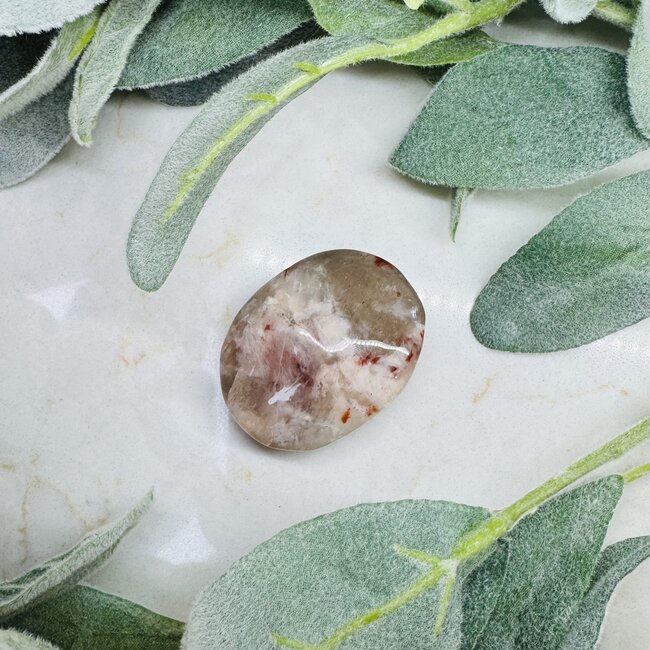 Fire Quartz (Red Hematoid) & Rainbow Moonstone Palm Pillow Pocket Stone - Medium