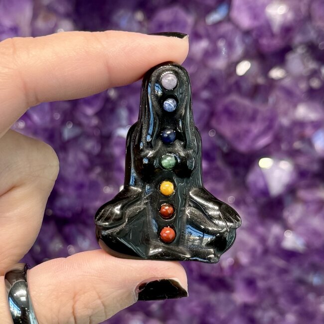 Black Obsidian Chakra Sitting Yoga Woman - 2"