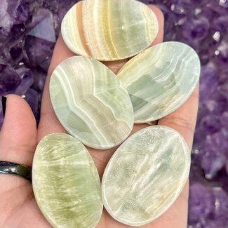 Pistachio Sea Green Calcite Worry (Thumb Fidget Relaxation Pocket)  Stones - Medium Oval
