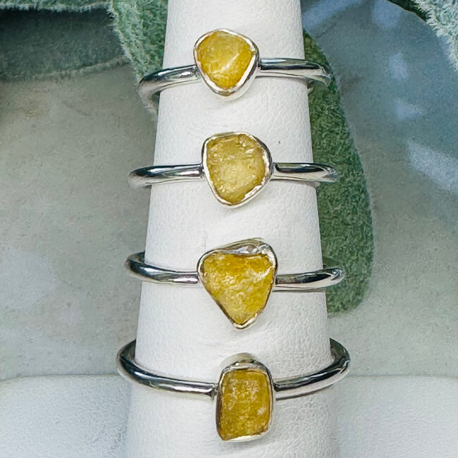 Amber Rings - Size 7 Bezel Set Rough Raw Natural - Sterling Silver .925