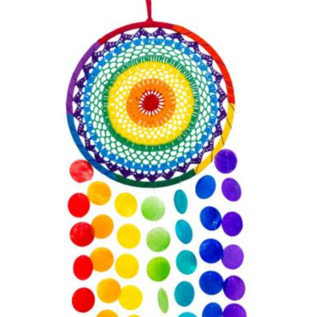 Chakra Dreamcatcher Dream Catcher Wooden Lotus with Chakra Colored Shells