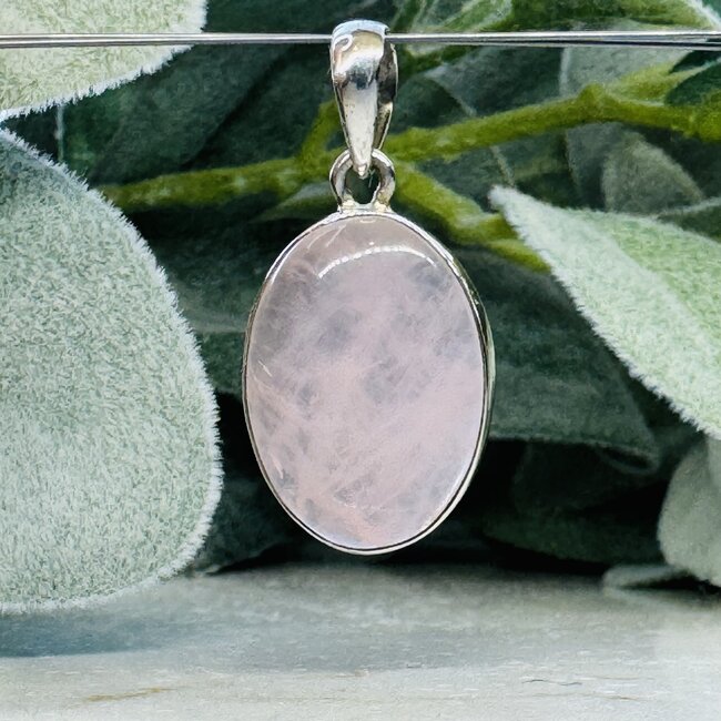 Rose Quartz Pendants - Oval Bezel Set Sterling Silver