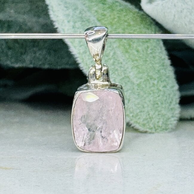 Pink Morganite Pendants - Rectangle Faceted Bezel Set Sterling Silver