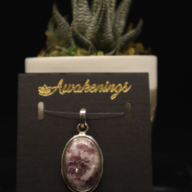 Lepidolite Pendants - Oval Double Bezel Set - Sterling Silver