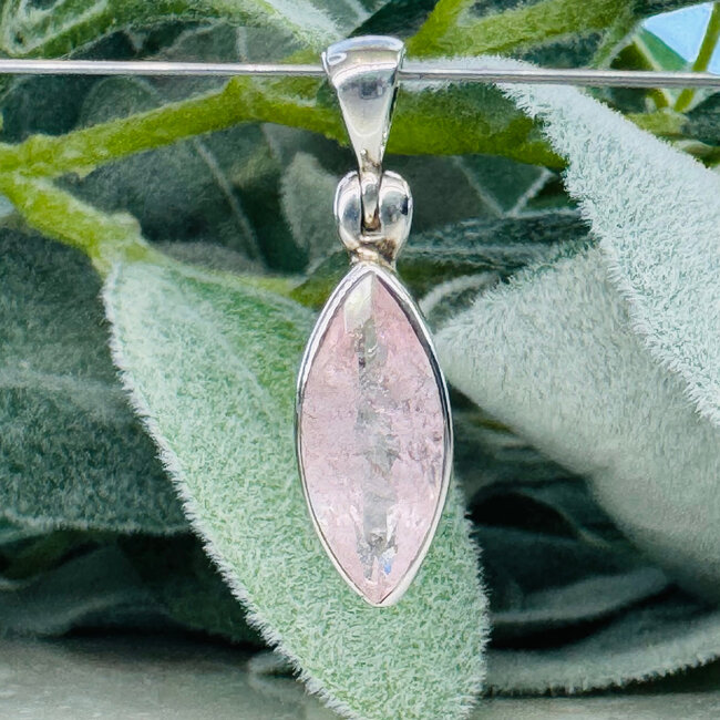 Pink Morganite Pendants - Faceted Marquise Bezel Set Sterling Silver