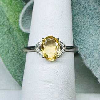 Citrine Rings - Size 8 Oval Faceted Claw Prong Set - White Bronze