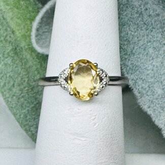 Citrine Rings - Size 7 Oval Faceted Claw Prong Set - White Bronze