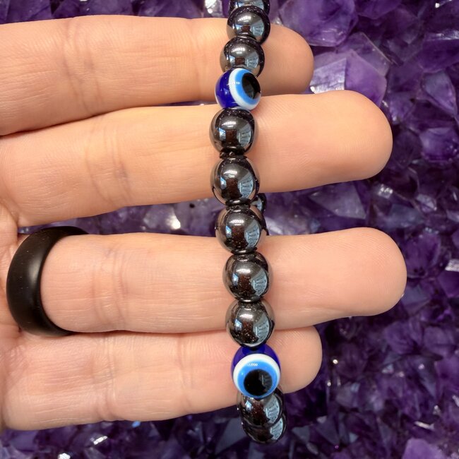 Evil Eye Hematite Bracelets - 8mm