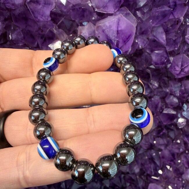 Evil Eye Hematite Bracelets - 8mm