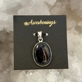 Whitby Jet Oval Pendant - Sterling Silver