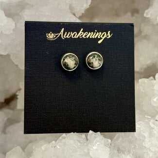 Stonehenge Preseli Bluestone Stud Earrings - Round Bezel Set - Sterling Silver