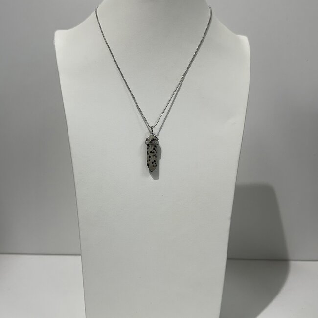 Dalmatian Jasper Necklaces - Point on Bead Chain 18" Silver Plated