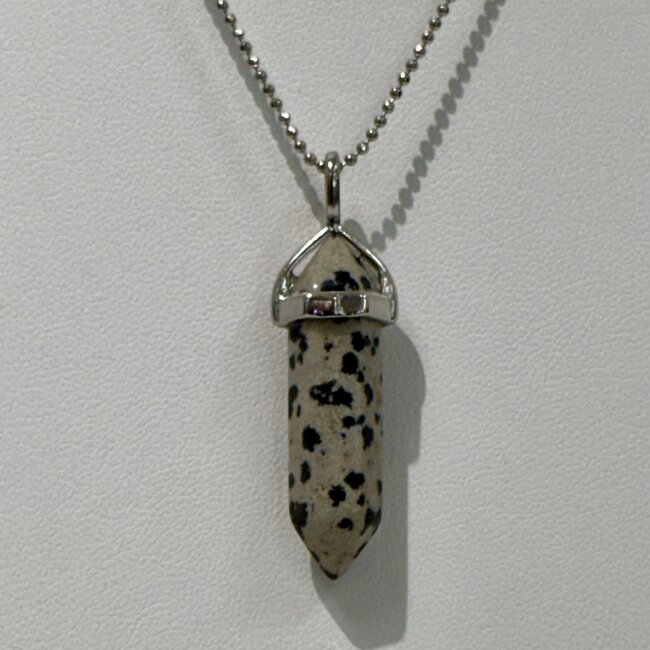 Dalmatian Jasper Necklaces - Point on Bead Chain 18" Silver Plated