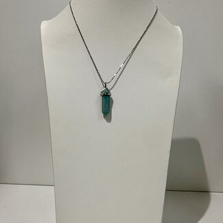 Amazonite Necklaces - Point on Bead Chain 18" Silver Plated