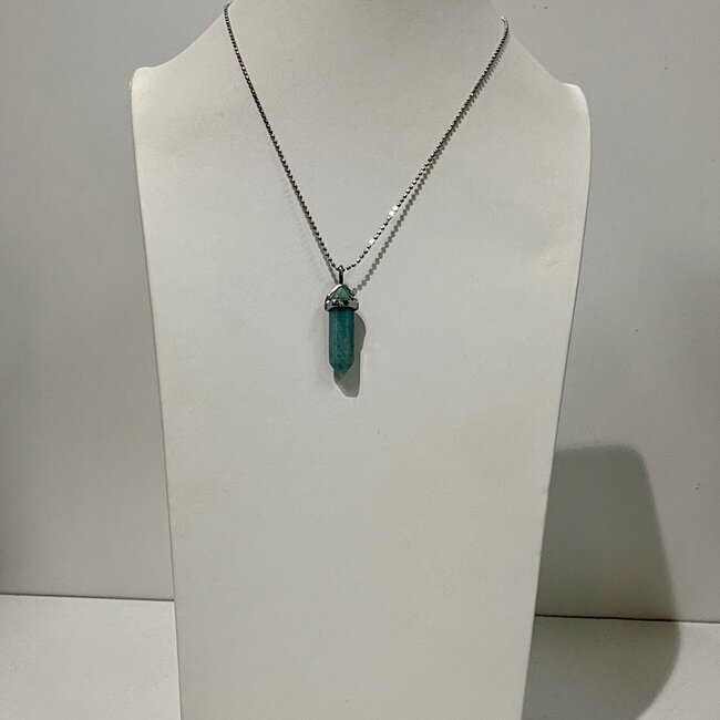 Amazonite Necklaces - Point on Bead Chain 18" Silver Plated