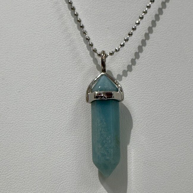 Amazonite Necklaces - Point on Bead Chain 18" Silver Plated