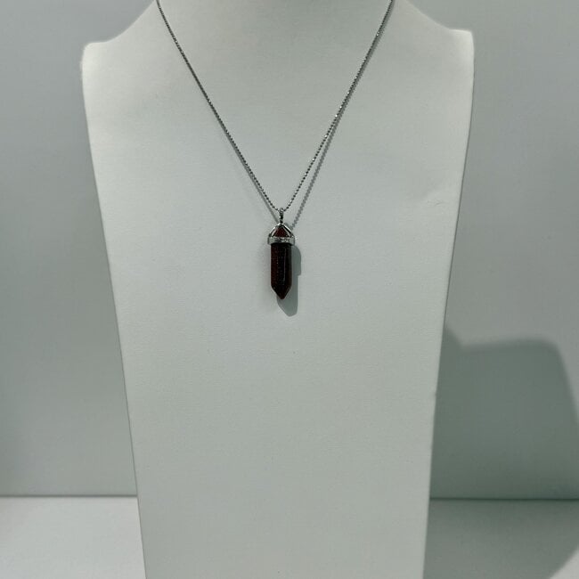 Goldstone (Gold Stone) Necklaces - Point on Bead Chain 18" Silver Plated