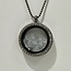 Blue Celestite (Celestine) Inside Black Titanium Locket (18-21") Rhinestone Necklace - Adjustable Magnetic Beaded Chain Pendant Charm
