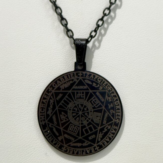 Seven (7) Archangels Sigil Talisman (Black) Necklace - Boys Seal of Solomon Pendant  - Stainless Steel