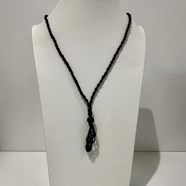 Macrame Black Crystal Necklace Holder Black Beaded-Net Bag Adjustable 16-20"- Medium Crystals
