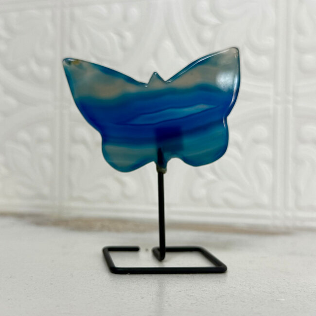Blue Agate (Dyed) Butterfly on Metal Pin Stand - 3-4"