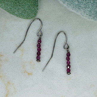 Rhodolite Garnet Beaded Earrings - Dangle Seed Beed - Sterling Silver