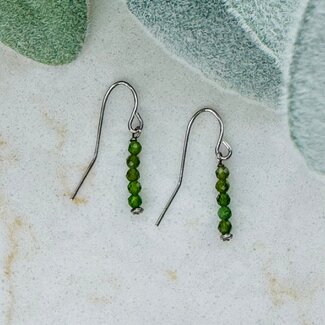 Chrome Diopside Beaded Earrings - Dangle Seed Beed - Sterling Silver