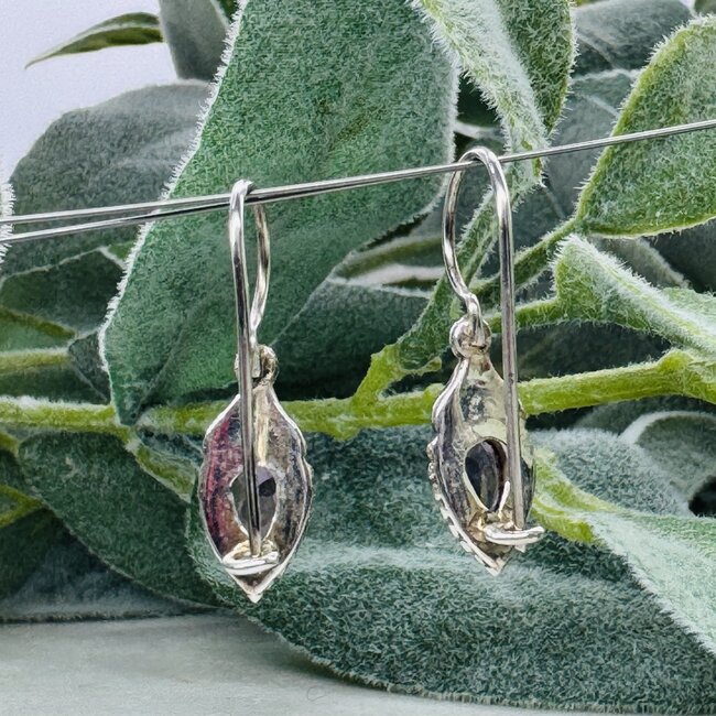 Amethyst Earrings - Teardrop Pear Faceted Decorated Bezel Set - Sterling Silver