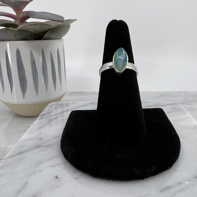 Green Moonstone (Garnierite) Rings - Size 7 Marquise Bezel Set - Sterling Silver