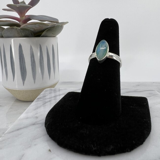 Green Moonstone (Garnierite) Rings - Size 7 Marquise Bezel Set - Sterling Silver