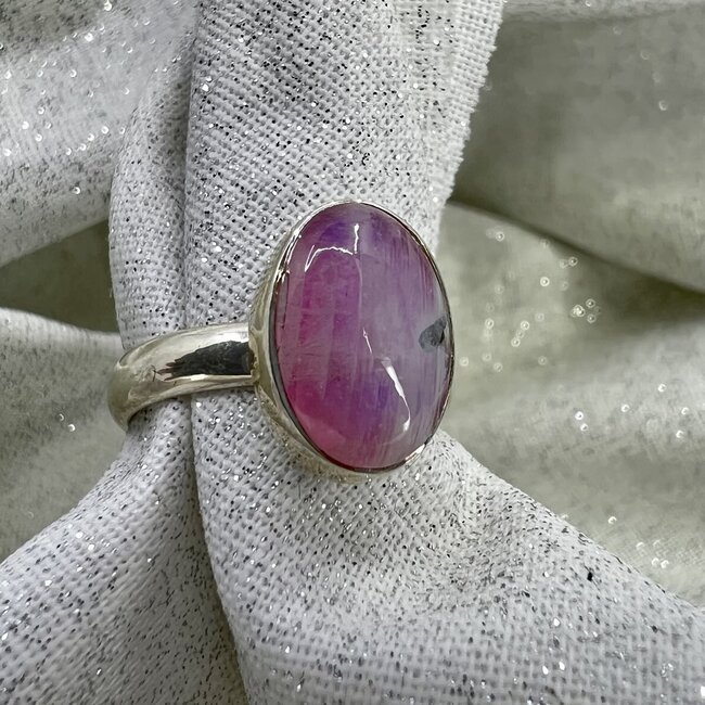 Pink Moonstone Rings - Size 6 Oval Bezel Set - Sterling Silver