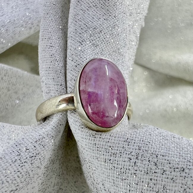Pink Moonstone Rings - Size 8 Oval Bezel Set - Sterling Silver