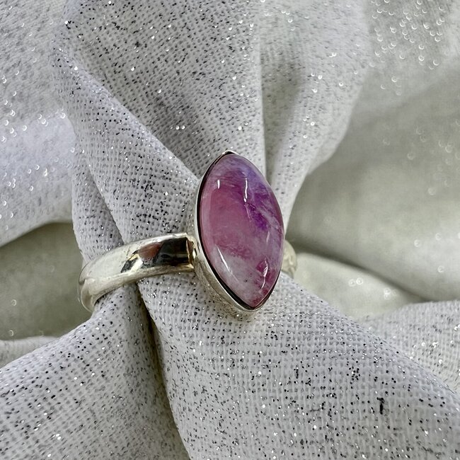 Pink Moonstone Rings - Size 7 Marquise Bezel Set - Sterling Silver