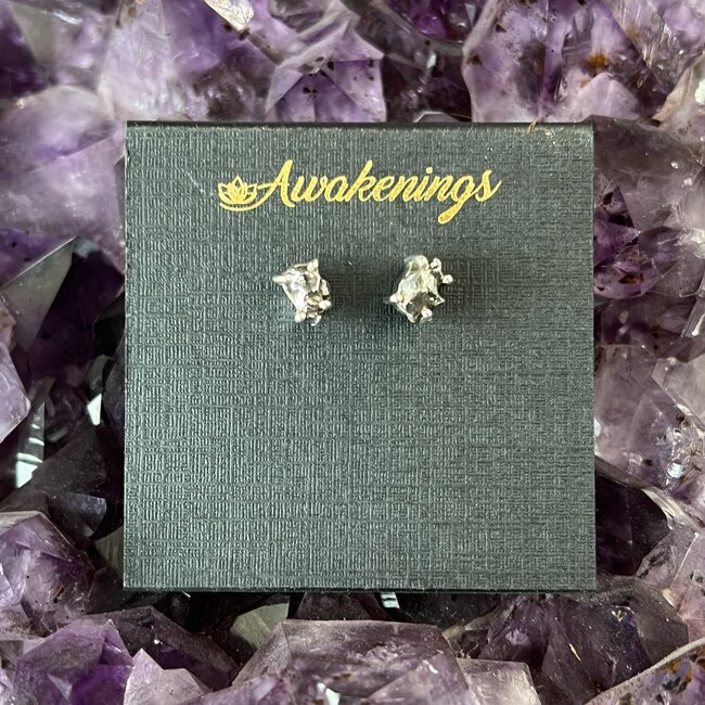 Meteorite Earrings - Rough Raw Natural Studs Claw Prong Set - Sterling Silver