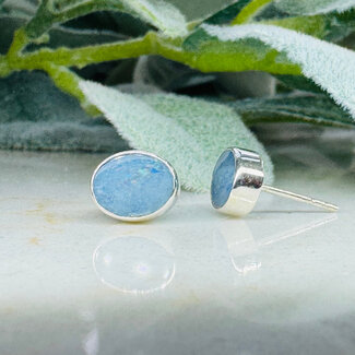 Australian Opal Earrings - Oval Studs Bezel Set - Sterling Silver