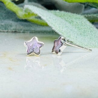 Amethyst Earrings - Star Studs Bezel Set - Sterling Silver
