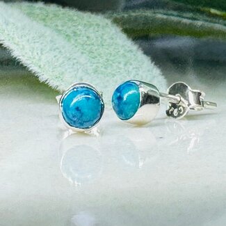 Shattuckite Earrings - Round Circle Studs Bezel Set - Sterling Silver