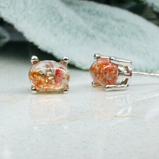 Golden Sunstone (Heliolite) Earrings - Oval Claw Prong Set - Sterling Silver