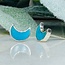 Natural Turquoise Earrings - Cresent Moon Studs Bezel Set - Sterling Silver