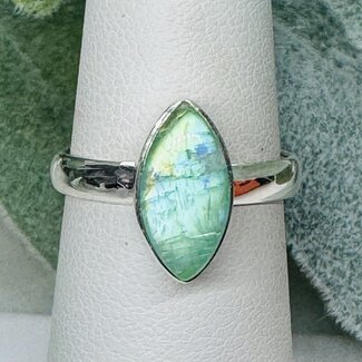 Green Moonstone (Garnierite) Rings - Size 7 Marquise Bezel Set - Sterling Silver