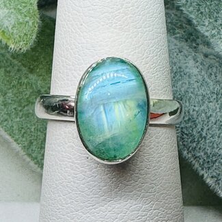 Green Moonstone (Garnierite) Rings - Size 7 Oval Bezel Set - Sterling Silver